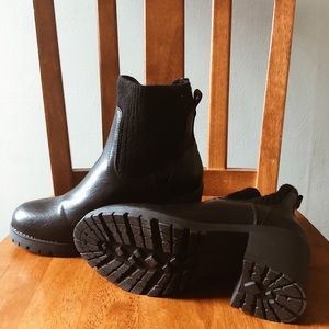 Black block heel booties